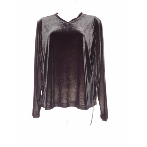 Merona Velvet Velour Shirt Large V Neck Black Long Sleeve Fairy Goth 90s Y2K - Picture 2 of 11